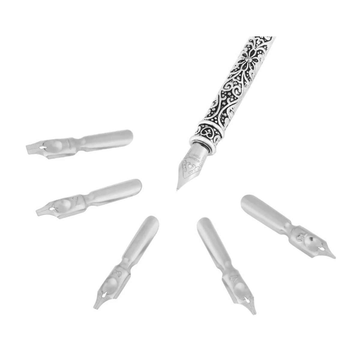 Kit Caneta Tinteiro Pena Engrenagem Branco Kit Caneta Tinteiro Pena Engrenagem Branco